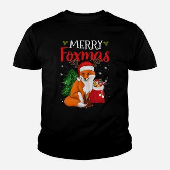 Merry Foxmas Fox Christmas Tree Funny Animal Lovers Xmas Sweatshirt Youth T-shirt | Crazezy