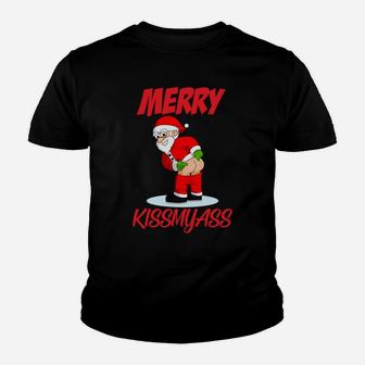 Merry Kissmyass Christmas Rebel Funny Santa Claus Xmas Sweatshirt Youth T-shirt | Crazezy