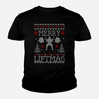 Merry Liftmas Ugly Christmas Sweater Gym Workout Sweatshirt Youth T-shirt | Crazezy