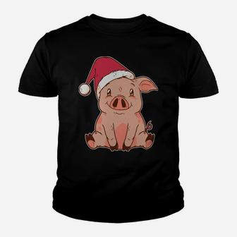 Merry Pigmas Pig With Christmas Santa Hat Funny Pigs Lover Youth T-shirt | Crazezy