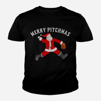 Merry Pitchmas Pitching Santa Baseball Christmas Youth T-shirt | Crazezy