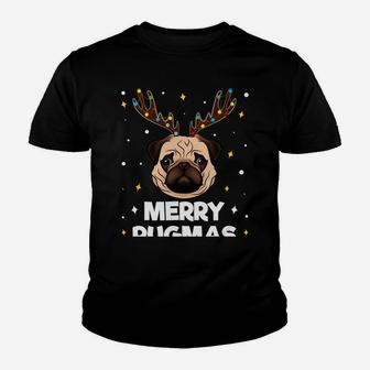 Merry Pugmas Christmas Pug Dog Xmas Funny Puggy Reindeer Sweatshirt Youth T-shirt | Crazezy DE