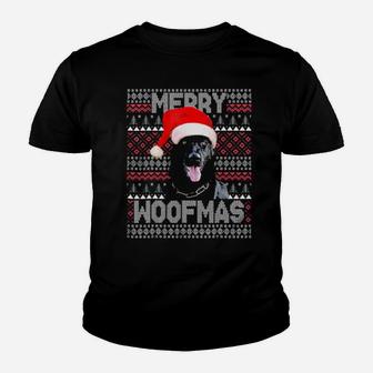 Merry Woofmas Cute Black German Shepherd With Santa Hat Youth T-shirt - Monsterry