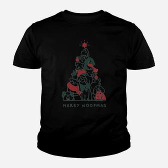Merry Woofmas Funny Dogs Christmas Tree Xmas Gift Sweatshirt Youth T-shirt | Crazezy UK