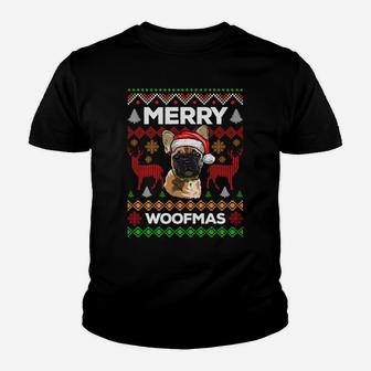 Merry Woofmas Ugly Sweater Christmas French Bulldog Lover Youth T-shirt | Crazezy
