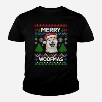Merry Woofmas Ugly Sweater Christmas Shiba Inu Lover Gift Sweatshirt Youth T-shirt | Crazezy