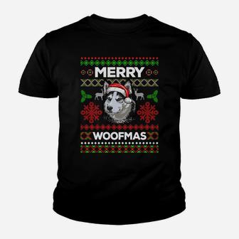 Merry Woofmas Ugly Sweater Christmas Siberian Husky Lover Sweatshirt Youth T-shirt | Crazezy AU