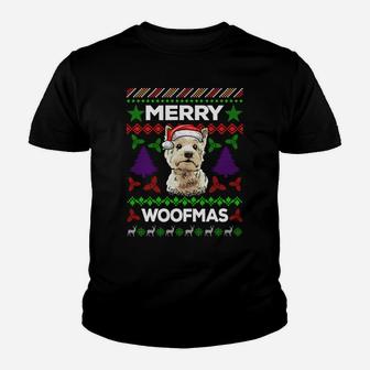 Merry Woofmas Ugly Sweater Christmas West Highland Terrier Sweatshirt Youth T-shirt | Crazezy