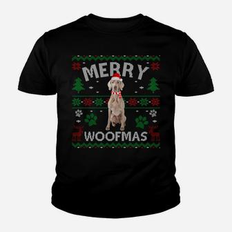 Merry Woofmas Weimaraner Ugly Sweater Santa Hat Sweatshirt Youth T-shirt | Crazezy CA