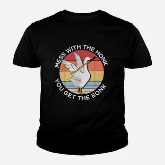 Mess With The Honk You Get The Bonk Goose Meme Retro Vintage Youth T-shirt | Crazezy UK