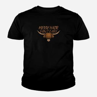 Messy Hair Dont Care Highland Cow Youth T-shirt | Crazezy