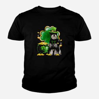 Miniature Schnauzer Dog Shamrock Irish Saint St Patrick Day Youth T-shirt - Monsterry