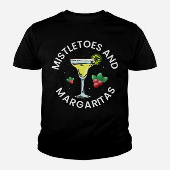 Mistletoes And Margaritas Xmas Gift Women Christmas Drinking Youth T-shirt | Crazezy