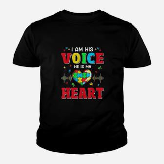 Mom I Am His Voice He Is My Heart Autism Awareness Youth T-shirt | Crazezy