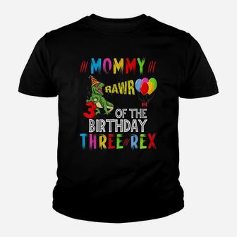 Mom Of The Birthday Three Rex Party Outfit Dinosaur 3 Years Youth T-shirt | Crazezy CA