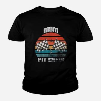 Mom Pit Crew Race Car Chekered Flag Vintage Racing Party Youth T-shirt | Crazezy