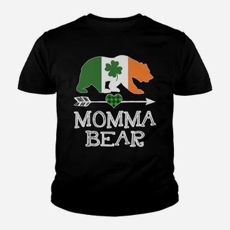 Momma Bear St Patricks Day Irish Green Plaid Family Gift Youth T-shirt | Crazezy
