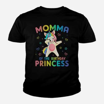 Momma Of The Birthday Princess Girl Dabbing Unicorn Youth T-shirt | Crazezy