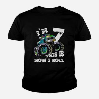 Monster Truck 7Th Birthday Youth T-shirt | Crazezy