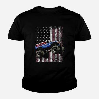 Monster Truck American Flag Racing Youth T-shirt | Crazezy
