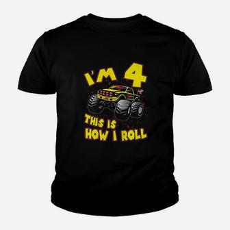 Monster Truck I Am 4 This Is How I Roll Gift 4Th Birthday Youth T-shirt | Crazezy AU