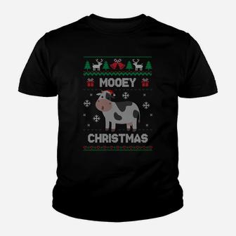 Mooey Christmas Cow Santa Claus Hat Ugly Christmas Sweater Sweatshirt Youth T-shirt | Crazezy AU