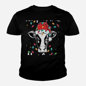 Mooey Christmas Heifers Santa Xmas Lights Cow Lovers Youth T-shirt | Crazezy CA