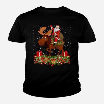 Moose Lover Xmas Gift Santa Riding Moose Christmas Sweatshirt Youth T-shirt | Crazezy