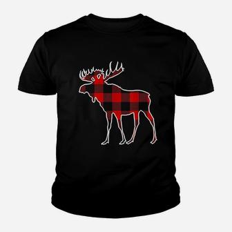 Moose Red Buffalo Plaid Deer Elk Matching Youth T-shirt | Crazezy