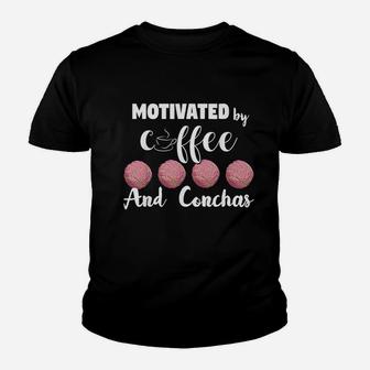Motivated By Coffee And Conchas Funny Youth T-shirt | Crazezy