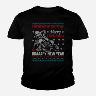 Motocross Dirt Bike Braaapy New Year Ugly Christmas Sweater Sweatshirt Youth T-shirt | Crazezy
