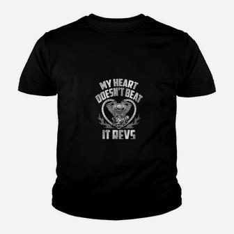 Motorcycl Heart Doesnt Beat It Revs Biker Valentine Youth T-shirt - Monsterry