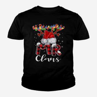 Mr Claus Costume Christmas Pajama Buffalo Plaid Santa Family Youth T-shirt | Crazezy