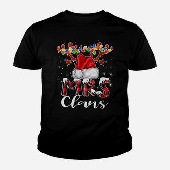 Mrs Santa Claus Buffalo Plaid Christmas Pajama Matching Fun Youth T-shirt | Crazezy