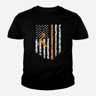 Multiple Sclerosis Awareness Ms Ribbon American Flag Youth T-shirt | Crazezy