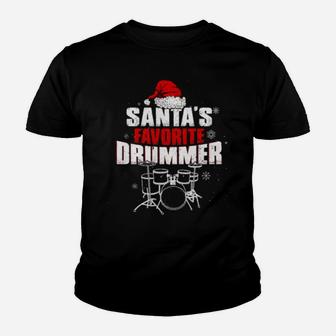 Music Lovers Santa's Favorite Drummer Youth T-shirt - Monsterry