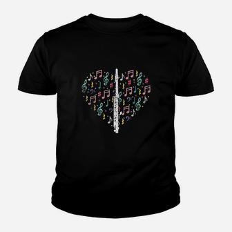 Musical Instruments Music Notes Lover Flute Youth T-shirt | Crazezy