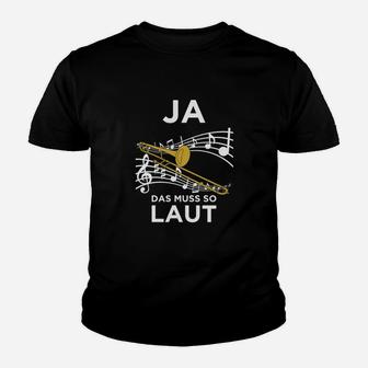 Musikbegeistertes Kinder Tshirt 'Ja, das muss so laut', Noten & Gitarren-Design - Seseable