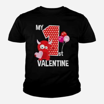 My 1St Valentine Day 1 Year Old Baby Toddler Cute Monster Youth T-shirt - Monsterry