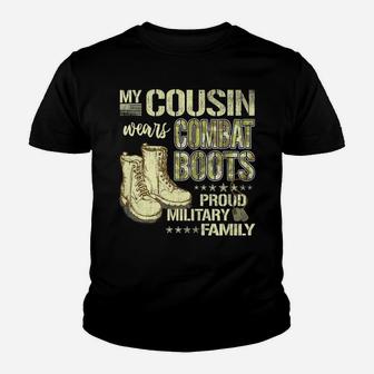 My Cousin Wears Combat Boots Dog Tags Proud Military Family Youth T-shirt | Crazezy