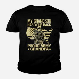 My Grandson Has Your Back - Proud Army Grandpa Shirt Gift Youth T-shirt | Crazezy