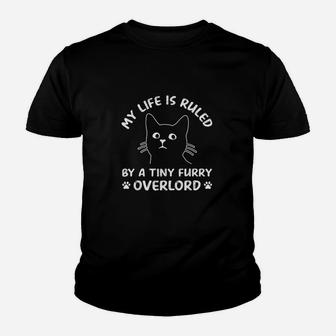 My Life Is Ruled By A Tiny Furry Overlord Funny Cat Vintage Youth T-shirt | Crazezy