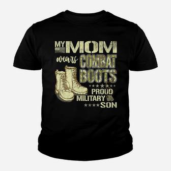My Mom Wears Combat Boots Dog Tags - Proud Military Son Gift Youth T-shirt | Crazezy