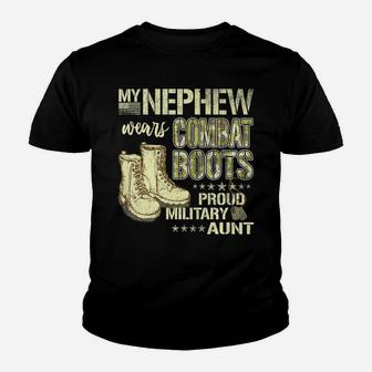 My Nephew Wears Combat Boots Dog Tags - Proud Military Aunt Youth T-shirt | Crazezy CA