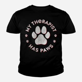 My Therapist Has Paws Funny Animals Saying Dog - Cat Youth T-shirt | Crazezy
