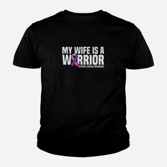 My Wife Is A Warrior Purple Ribbon Thyroid Awareness Youth T-shirt | Crazezy