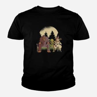 Mythical Creatures Meeting Bigfoot Alien Unicorn Shirt Youth T-shirt - Thegiftio UK