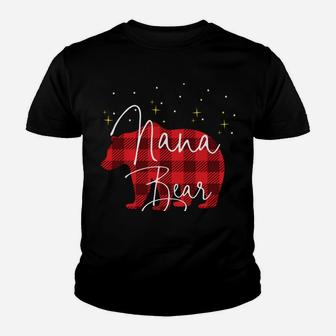 Nana Bear Christmas Pajama Red Plaid Buffalo Matching Youth T-shirt | Crazezy