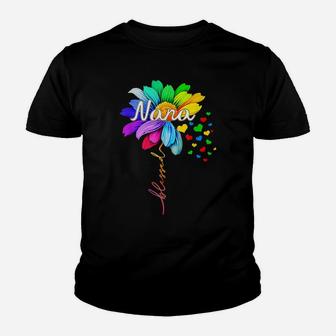 Nana Blessed Grandma Flower Daisy Tie Dye Colorful Rainbow Youth T-shirt | Crazezy