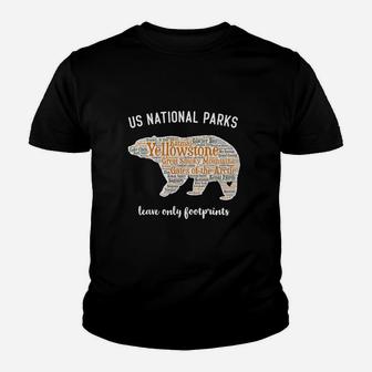 National Parks Bear T Shirt Lists All 59 National Parks Pyf Black Youth T-shirt - Thegiftio UK
